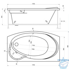 Акриловая ванна Bas Либера 170x98 с ножками