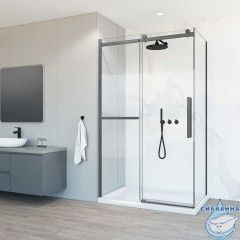 Душевое ограждение Vincea Como Soft 120x100 профиль вороненая сталь, стекло прозрачное VSR-1CS1012CLGM