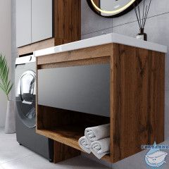 Тумба Viant Бостон 50П с раковиной Como 50 дуб вотан/графит