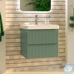 Тумба подвесная Brevita Victory 60 зеленый с раковиной Dreja Luxury 60