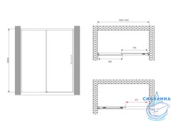 Дверь в нишу ABBER Komfort AG93150B 150x200 профиль черный , стекло прозрачное (с доводчиком)