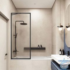 Шторка для ванны Veconi Palau 70x150 профиль черный, стекло прозрачное PL85B-70-01-C7