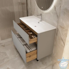 Тумба 1Marka Mona 100Н с раковиной Rondy 101 серый