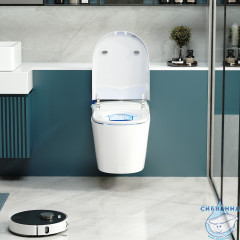 Унитаз подвесной безободковый, импульсный Abber Bequem AC1119S с сиденьем Soft Close (микролифт) (белый матовый)