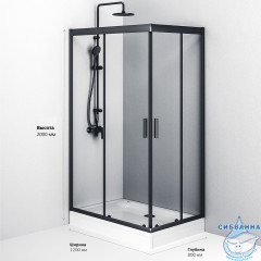 Душевое ограждение Am.Pm Gem W90G-404-120280-BT 120x80 профиль черный, стекло прозрачное (без поддона)