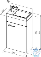 Тумба Aquanet Нота 40 R с раковиной Moduo 40 белый глянец