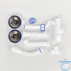 Сифон для двойной мойки с выпуском 3 1/2 с переливом и отводом, Kitchen Line, IDDIS, S21UPS0i84