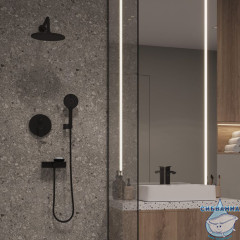 Комплект смесителей 2 в 1: Душевая система и смеситель для умывальника, черный матовый, Rora, Milardo, ROR0002M70