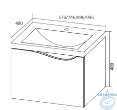Тумба подвесная 1Marka Этюд 75 (1 ящик) с раковиной Анита 75 белый глянец