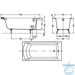 Ванна чугунная Jacob Delafon Biove 170x75 без отверстий для ручек E2930-S-00 (без антискользящего покрытия) без ножек E2930-S-00