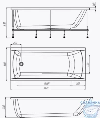 Акриловая ванна New Line Sanitary Modern 180x80 с каркасом