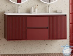 Тумба подвесная Brevita Wine 120 бордовый с раковиной Brevita Onda 120 (с двумя чашами 