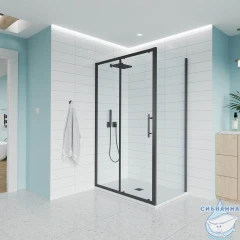 Душевое ограждение Veconi Эво 150x120 профиль черный, стекло прозрачное E1-SP-B-150120-01-C9 (без поддона)