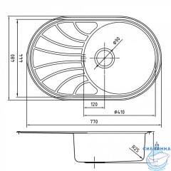 Мойка с сифоном арт. S11UPS0i84, нерж. сталь, шелк, 770*480, Suno S, IDDIS, SUN77SDi77S