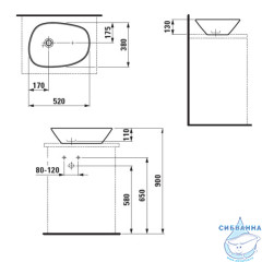 Раковина на столешницу 52 см Laufen Palomba 8.1680.2.000.112.1