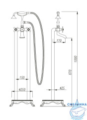Смеситель для ванны напольный Timo Nelson 1900/03Y-CR (черный матовый)
