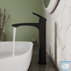 Комплект смесителей 2 в 1: Душевая система с тропическим душем с изливом и смеситель для настольного умывальника, черный матовый, Rora, Milardo, ROR0004M70