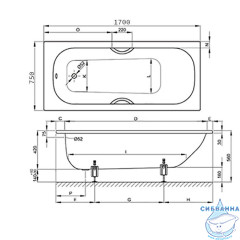 Стальная ванна Bette Form AD PLUS AR 170х75 с шумоизоляцией, антискользящим и антигрязевым покрытием (BetteGlasur® Plus), с ножками
