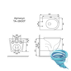 Унитаз подвесной безободковый  TONI ARTI Russi TA-1900T с сиденьем Soft Close (микролифт)