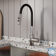 Смеситель для кухни с гибким изливом и душевой насадкой, глянцевый хром, Meal, Milardo, M01SB2FM05