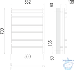 Полотенцесушитель электрический Terminus Прато П9 50х70 (с возможностью скрытого подключения, подключение справа)