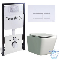 Инсталляция TONI ARTI TA-01 с кнопкой смыва TA-0042 в комплекте с безободковым унитазом Noche c сиденьем Soft close (микролифт)