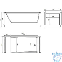 Акриловая ванна 1Marka Neo 170x75 (2 стекла матовое серое)