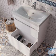 Тумба с умывальником напольная с ящиками, белая, 60 см, Zodiac, IDDIS, ZOD6CBFi95K подходит ум. 3506000i28