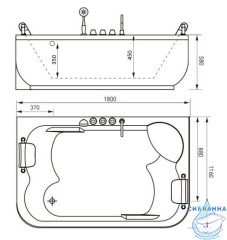 Акриловая ванна Gemy G9085 O R 180х116 с гидромассажем