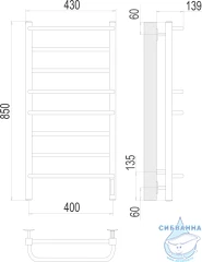 Полотенцесушитель электрический Terminus Евромикс квадро П8 40х85 (с возможностью скрытого подключения)