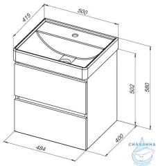 Тумба Aquanet Вега 50 с раковиной Aquanet Ирис 50 белый глянцевый