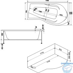 Акриловая ванна Bas Капри 170х95 L с ножками