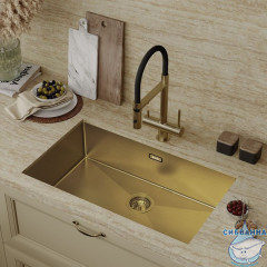 Мойка, нерж. сталь, универсального монтажа, матовое золото, 740*440,  Edifice, IDDIS, EDI74B0i77