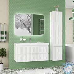 Тумба подвесная Brevita Victory 105 белый матовый с раковиной Dreja Luxury 105