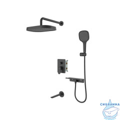Душевая система скрытого монтажа с тропическим душем, ручным душем и изливом, черный матовый, Azure, Milardo, AZUBL03M68