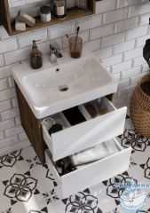 Тумба Акватон Сканди 55 белый/дуб рустикальный, с раковиной Адриана 55