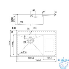 Мойка, нерж. сталь, сатин, чаша слева, 780*510, Haze, IDDIS, HAZ78SLi77