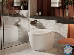 Унитаз приставной безободковый Abber Bequem AC1111 с сиденьем Soft Close (микролифт) (белый)