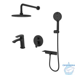 Комплект смесителей 2 в 1: Душевая система и смеситель для умывальника, черный матовый, Rora, Milardo, ROR0002M70