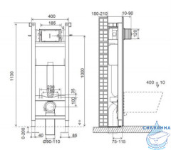 Инсталляция Jacob Delafon E33131RU-NF с кнопкой смыва в комплекте с унитазом Jacob Delafon Elite E21755RU-00 c сиденьем Soft close (микролифт), E21755RU-00