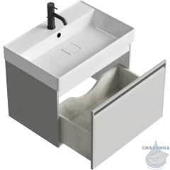 Тумба подвесная Aqwella Pure 65 серый туман, с раковиной Aqwella Вилис 65