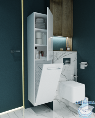 Пенал 1Marka Соната 35 напольный 1 дверка с бельевой корзиной, белый глянец