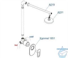 Встраиваемый комплект для душа с верхней душевой насадкой A12831