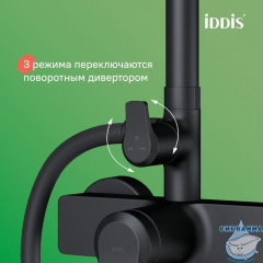 Душевая система с тропическим душем и изливом, матовый черный, Parker, IDDIS, PARBL3Fi06