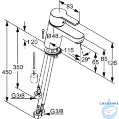 Смеситель для раковины Kludi PURE&EASY 372750565 (без донного клапана)