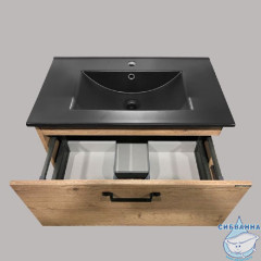 Тумба напольная Comforty Бредфорд 75 дуб темный с раковиной Comforty 75E черная