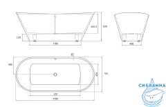 Ванна из литьевого мрамора New Line Sanitary Амелия 179х76 (с переливом)