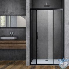 Дверь в нишу Vincea Soft 140 профиль черный, стекло прозрачное VDS-3SO140CLB