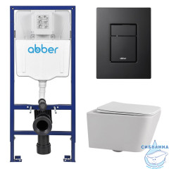 Комплект подвесной унитаз ABBER Rechteck AC1201 белый с инсталляцией AC0108 и кнопкой AC0123MB черная матовая