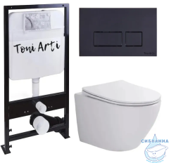Инсталляция TONI ARTI TA-01 с кнопкой смыва TA-0044 в комплекте с безободковым унитазом Russi c сиденьем Soft close (микролифт)